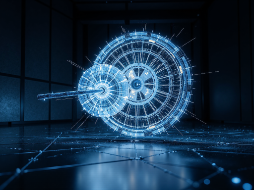 未来科技概念图,蓝色渐变背景,抽象几何图形,象征科技发展,现代化设计风格